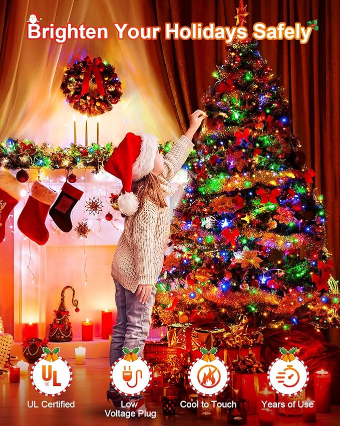 Multicolor Christmas Lights 552FT 1400LED Extra Long Outdoor String Lights Waterproof Timer &amp Memory 8 Modes Dimmable Plug in Fairy for Outside Tree Wedding Patry