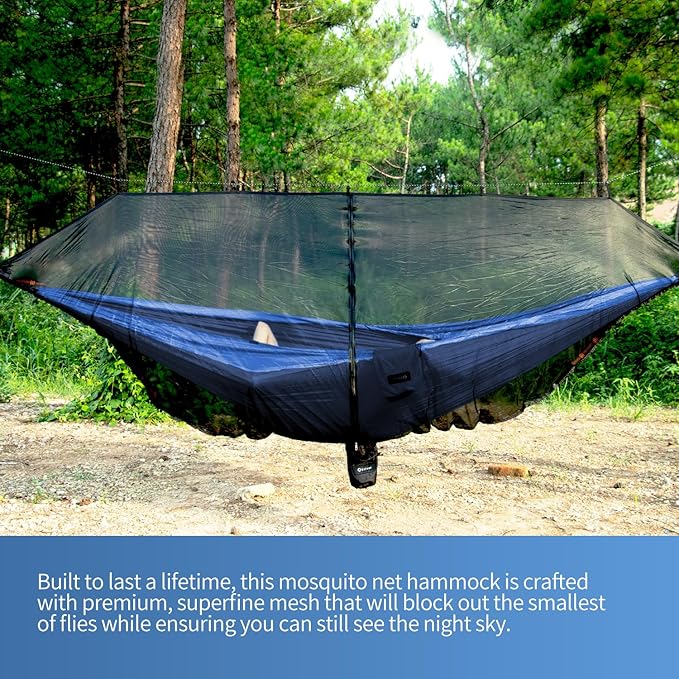 Hammock Anti-Mosquito System - Includes Double Hammock and Bug Net - Set of Essentials for Camping Hiking (Blue Hammock + Bug net)