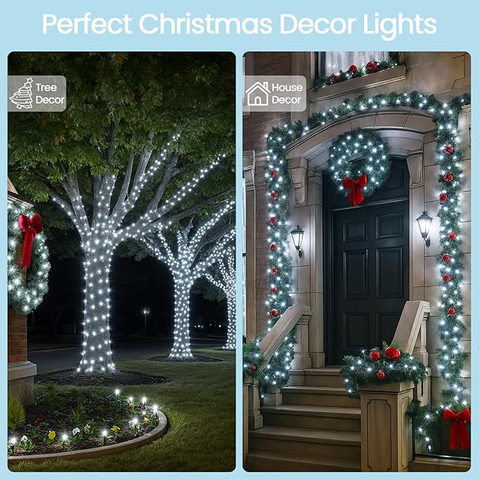 Extra-Long 144FT Solar String Lights Outdoor 2 Pack 400LED Solar Fairy Lights for Outside Waterproof Silver Wire 8 Lighting Modes Solar Twinkle Lights for Tree Garden Party Xmas Decor (Cool White)