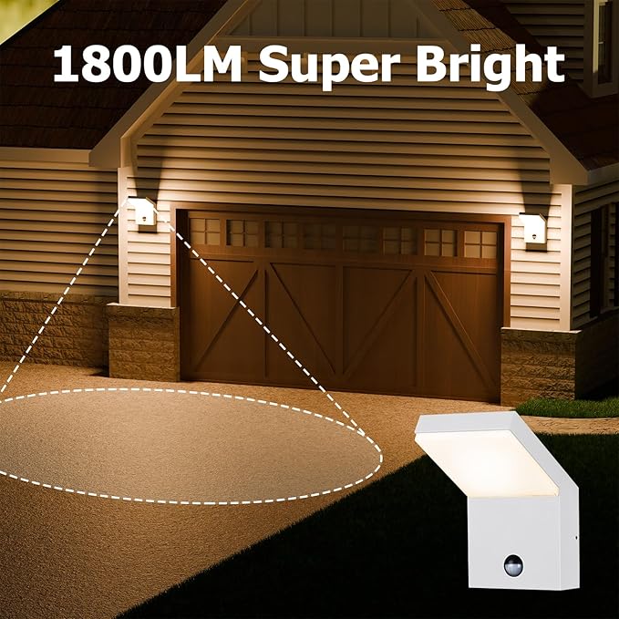 Motion Sensor Outdoor Wall Light LED Bright Wall Mount Lamp Modern White Wall Sconce Lighting Fixture Aluminum Lights for Porch Front Door Garden Yard Patio