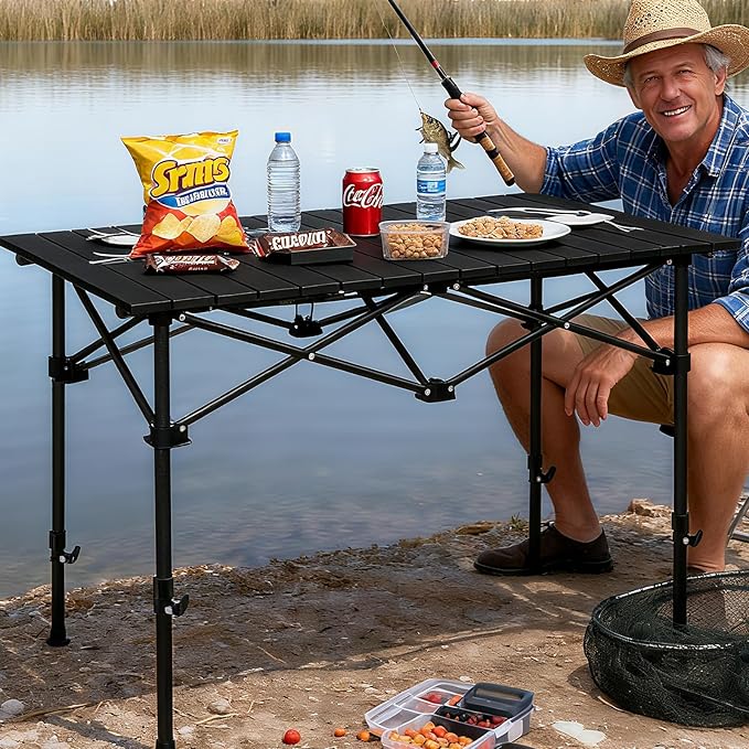 Camping Table Roll up Table4-6 Person Portable Adjustable Height Roll up Aluminum Table with Carry Bag