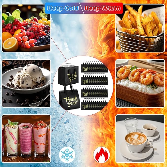 Aliceset 80 Pcs Thank You Insulated Bags for Food Delivery Bulk 9. 5 x 9. 5 x 6 Inch Take Away Bags Thermal Insulation Bag for Hot Cold Food Coffee Milk Seafood Pizza Catering Restaurant Grocery