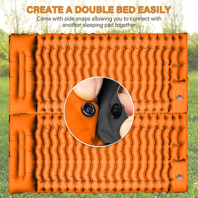 Camping Sleeping Pad Ultralight Camping Pad with Pillow Built-in Foot Pump Inflatable Sleeping Pads Compact for Camping Backpacking Hiking Traveling - Orange