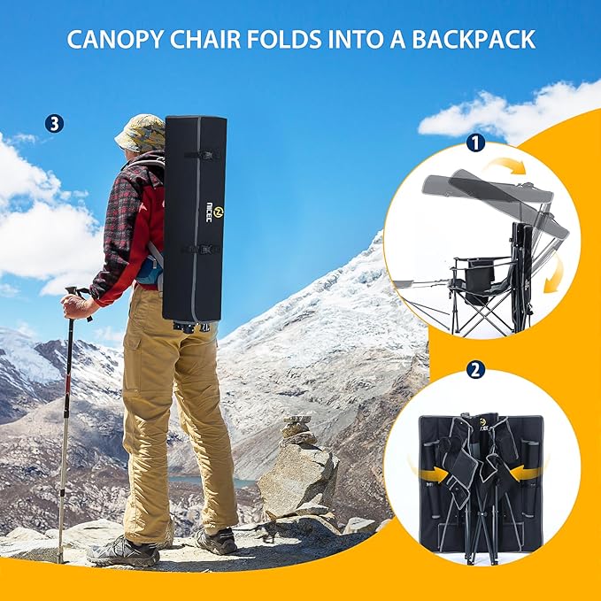 Nice C Chair with Canopy Heated Camping Chair with Battery Outdoor Sports Chairs with Shade Heated Folding Umbrella Lawn Chairs with Removable Footrest (2-Pack)