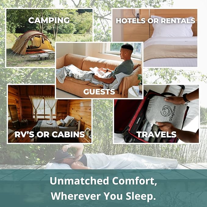 Soft Cotton Sleeping Bag Liner – 100% Organic Jersey Cotton Travel Sheet with Full Zipper Lightweight Camping Sheet for Hotel &amp Travel Single or Double Convertible Stretchy Sleep Sack for Adults