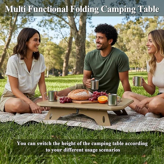 LiveGo Outdoor Foldable Camping Table Portable Lightweight Picnic Table with Height Adjustable Legs Collapsible &amp Carry Bag Dining Table for Kitchen Garden Beach Fishing BBQ Indoor Outdoor