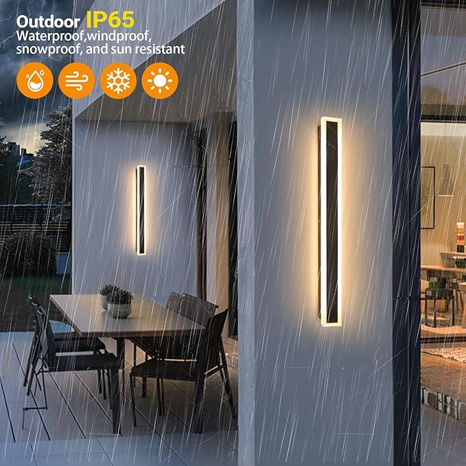 47.2In Modern Wall Light Outdoor Wall Sconces for House Exterior Wall Light Fixtures Black Linear Wall Sconce for Garage Porch Stairway (Warm Light)
