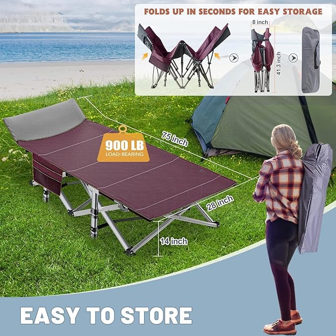 Portable Folding Camping Cot for Adults with Mattress - Lightweight Camp Bed with Carry Bag for Outdoor Travel Hiking Beach and Sleepovers