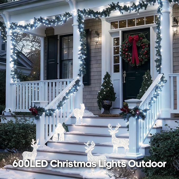 246FT 600 LED Christmas Lights Outdoor Indoor Waterproof 8 Modes String Lights for Outside Cool White Christmas Tree Lights Plug in for Outside Bedroom Wedding Party Holiday Decorations