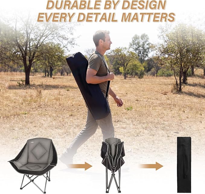 CAMPHILL Folding Camping ChairOversized Portable Camping Chair with Cup HolderHeavy Duty Padded Lawn Chair for Camping Tailgates Beach and Sports