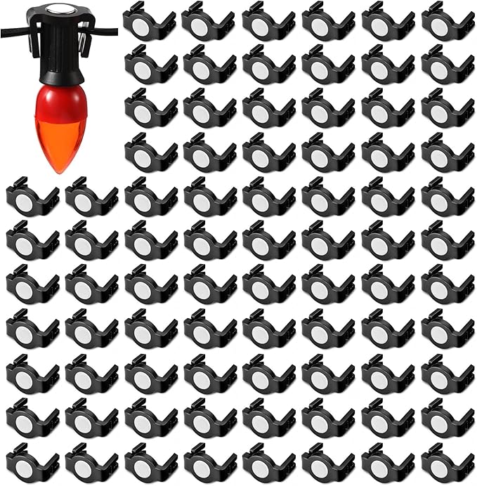 Frienda 100 Pieces C9 Magnetic Christmas Light Clips Magnet Christmas Socket Clips Hooks for Sockets Roof Gutters Outside Patio Holiday Lighting (Black Round)