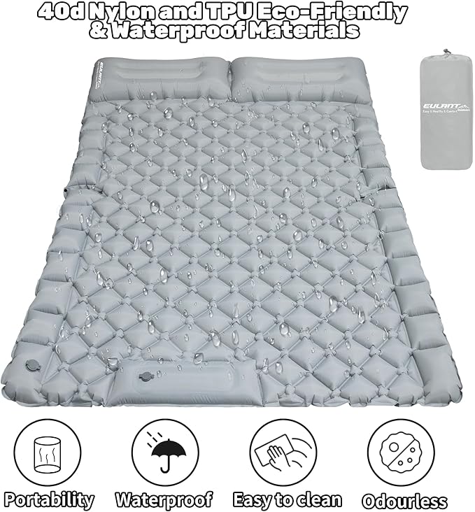 Inflatable Car Air Mattress SUV Air Mattress for Travel Camping Ultralight Camping Bed with Pillow and Built-in Foot Pump Portable Sleeping Pad for SUV -Grey