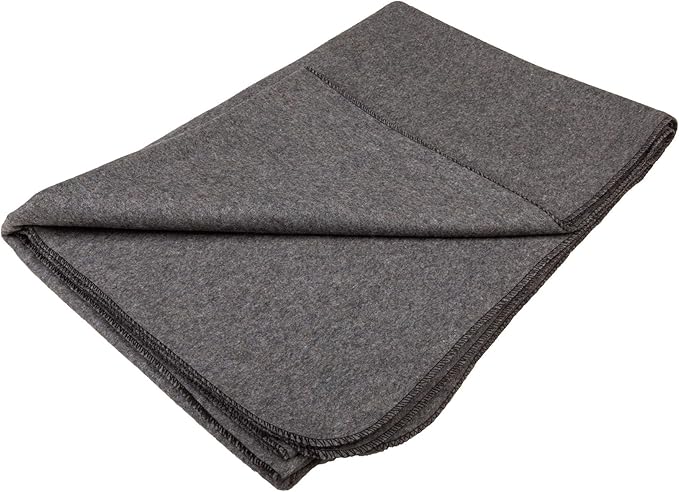 Farm Blue Wool Survival Emergency Blanket - Military Style 80” x 62” - Thick &amp Lightweight Army Camping - Large Camp Survival Blankets - Store in Car Hiking Backpacking &amp Festivals (Charcoal
