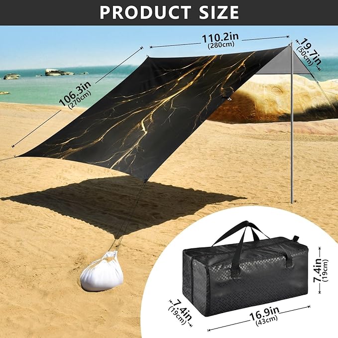 Marble PrintCamping Sun Shelters 9.2 x 10.5 FT Beach Canopy Tent Sun Shade with Carrying Bag for Camping Trips Fishing Backyard Fun or Picnics 21341094