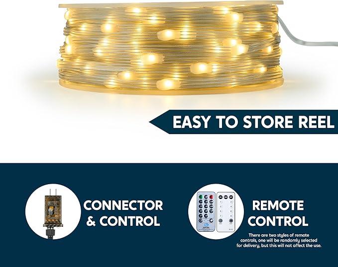 Joiedomi 600 LED Christmas Lights Outdoor197 FT Warm White Christmas Tree Lights with 8 Modes Timer PVC Clear Wire String Lights with Reel for Indoor Outdoor Holiday Xmas Eve Night Decorations