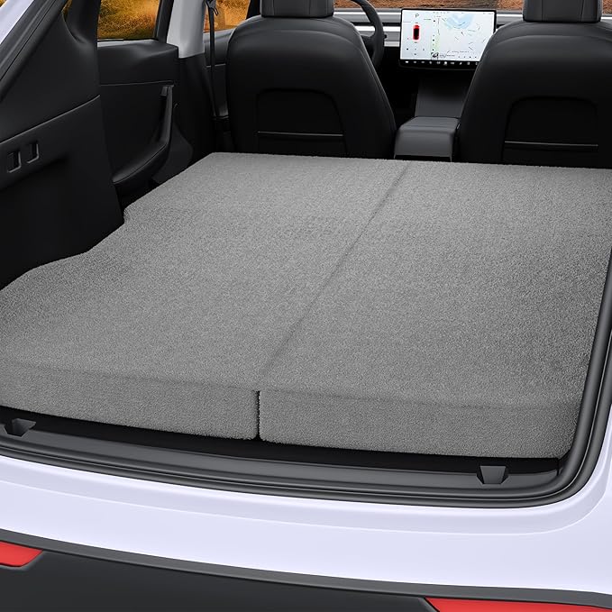 Ferlizer 4 Memory Foam Camping Mattress for Tesla Model 3 74 x 43 Foldable Car Sleeping Pad with Plush Washable Cover CertiPUR-US Certified Grey