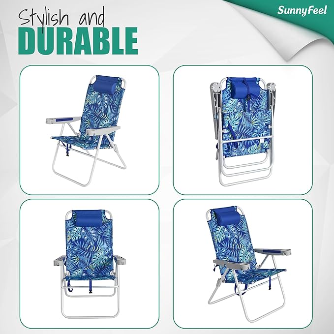SUNNYFEEL Oversized Tall Folding Beach Chair Lightweight 17 Portable Sand Chair for Adults Heavy Duty 500 LBS with Cup Holders Foldable High Camping Lawn Chairs for Camp/Outdoor/Picnic/Sports