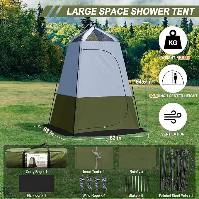 Camping Shower Tent 7.9 FT Extra Tall Oversize Privacy Tent Portable Outdoor Bathroom Toilet Tent with Floor Easy Set Up Privacy Shelter for Dressing Hiking Fishing UPF50+