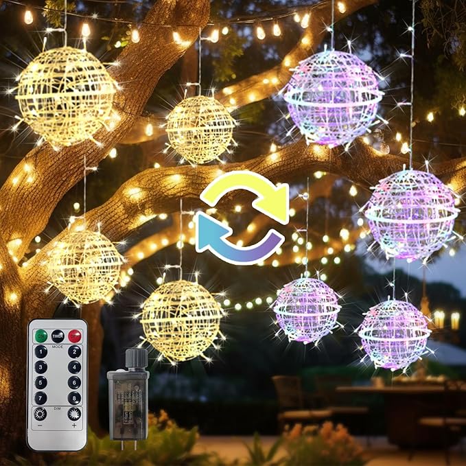 Outdoor String Balls Lights 4 Pack 184 LED Globe Lights Color Changing Tree Lights 7.9'' Sphere with 8 Modes for Party Wedding Yard Garden Porch Patio Outside Christmas Decorations Timer