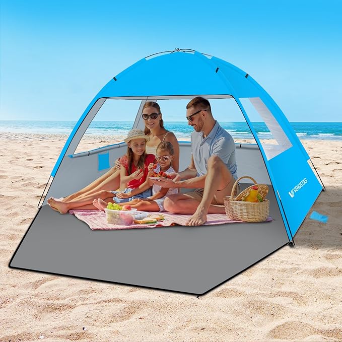 Venustas Beach Tent Sun Shelter for 3/4-5/6-7/8-10 Person UPF 50+ UV Protection Beach Canopy Lightweight and Easy Setup Cabana Portable Shade Tent