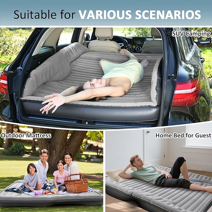 Self-Inflating SUV Air Mattress with Built in Electric Pumpcar air Mattress for TrunkPortable car Mattress for Travle and Camping (Light Gray)