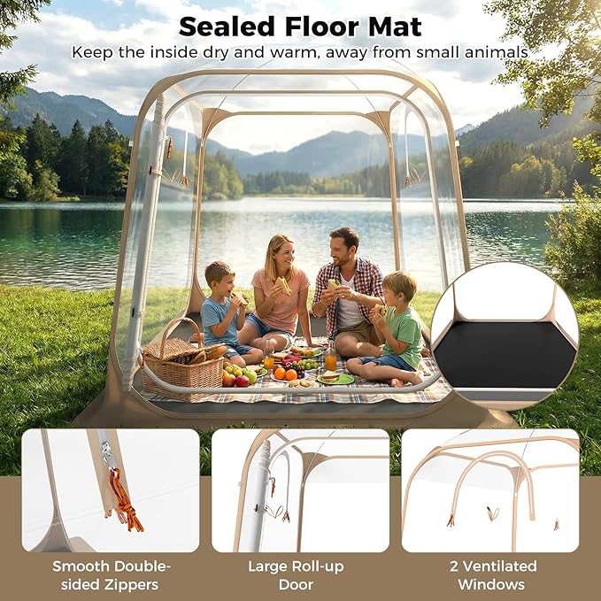KOTEK Sports Tents for 2-4 Persons 7 x 7 ft Pop Up Bubble Tent with 2 Ventilated Windows Floor Mat &amp Carrying Bag Weather Proof for Sports Events Outdoor Patio Garden Backyard Camping