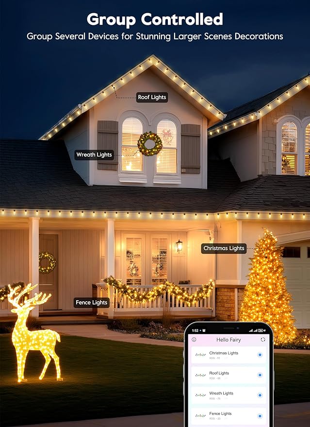 Brightown Smart C9 LED Christmas Lights 150 LED RGB C9 String Light with Remote App Control Music Sync Connectable Waterproof Outdoor Christmas Lights for House Tree Patio Holiday Xmas Decor