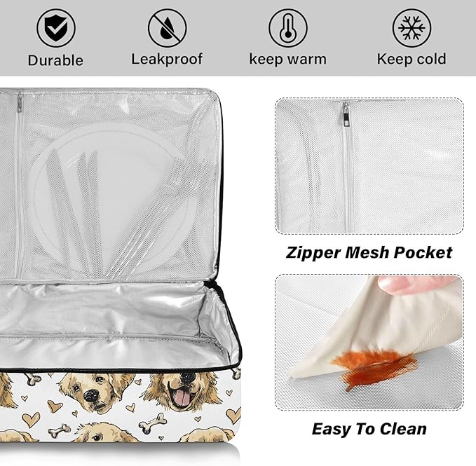 Casserole Carrier Pattern Lovely DogsInsulated Casserole Carrier for Hot or Cold Food Thermal Lunch Tote for Potluck Parties Picnic Beach Fits 9 x 13 Inches Baking Dish