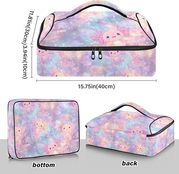 Casserole Carrier Print Adorable Cute AxolotlInsulated Casserole Carrier for Hot or Cold Food Thermal Lunch Tote for Potluck Parties Picnic Beach Fits 9 x 13 Inches Baking Dish