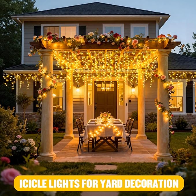 JMEXSUSS 38.8FT Icicle Lights for Outside 400 LED Icicle Christmas Lights Outdoor Indoor Plug in Warm White String Lights for Christmas House Patio Party Fireplace Holiday Decorations
