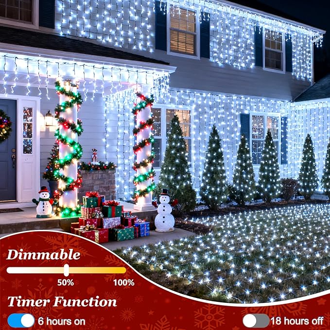 750 LED Christmas String Lights Outdoor 240FT Twinkle Fairy Lights with Timer &amp Memory 12 Modes Dimmable Waterproof Tree Light for House Patio Wedding Party Christmas Decororations Cool White