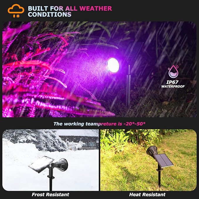 Color Changing Solar Spot Lights Outdoor 21 LEDs Brightness Solar Pathway Lights Outdoor IP67 Waterproof Exterior Solar Lights for House 2-in-1 Solar Flood Lights Outdoor for Yard