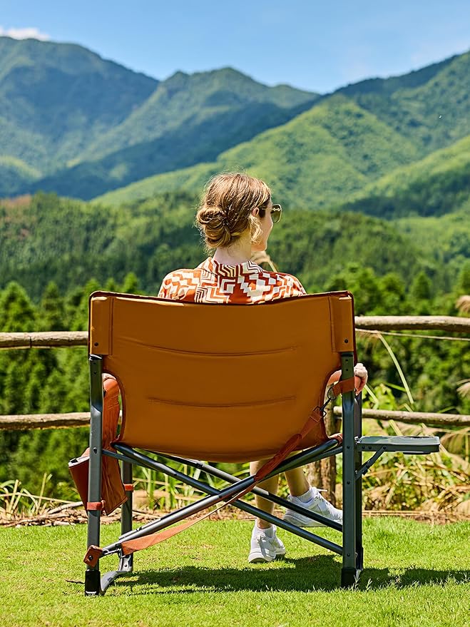 Timber Ridge XXL Upgraded Oversized Directors Chairs with Foldable Side Table Detachable Side Pocket Heavy Duty Folding Camping Chair up to 600 Lbs Weight Capacity (Orange) Ideal Gift