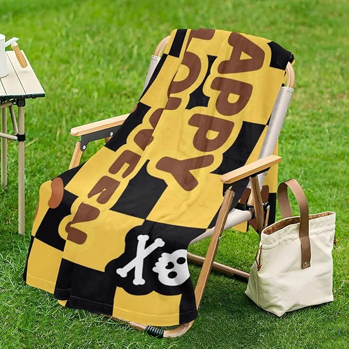 Happy Halloween Yellow Black Checkered Soft Cozy Couch Throws Large Cozy Blanket for Party Sofa Bed Living Room 50x70