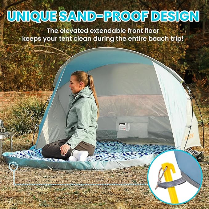#WEJOY Beach Tent Sun Shelter Windproof Reinforced 9.5mm Frame 4 Person Easy Up Beach Shade UPF 50+ UV Protection Beach Cabana Travel Canopy Portable Sun Shelter for Beach Baby &amp Family