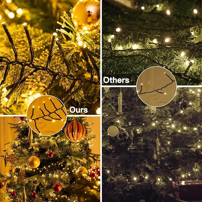 1000 LED 50FT Cluster String Lights Outdoor Warm White Waterproof Christmas Tree Firecrackers String Lights with 8 Modes &amp Timer Plug in Twinkle Fairy Lights Decor for Indoor Xmas Party Bedroom