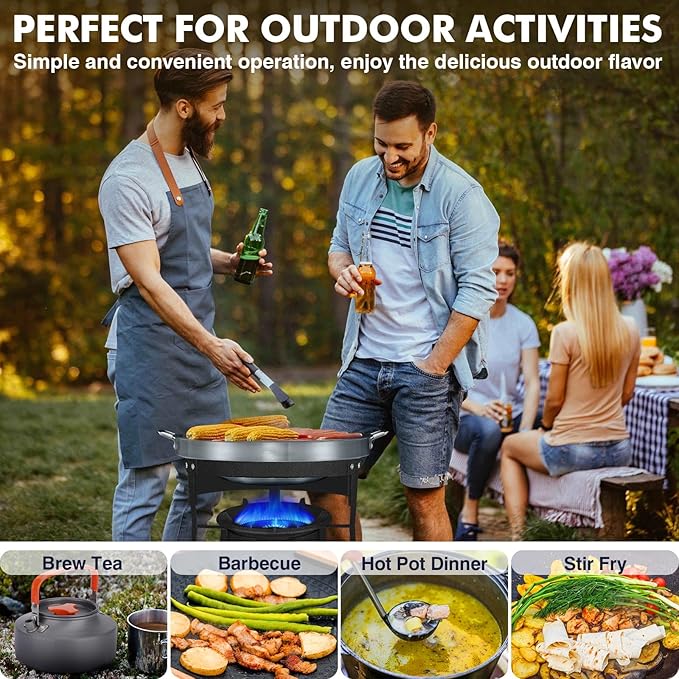Llamaviva 90000 BTU Portable Propane Burner Stove Cast Iron Single Burner for Outdoor Wok Cooking 0-20 PSI Adjustable Regulator &amp 4 ft Hose - Lightweight &amp Easy to Carry for Camping