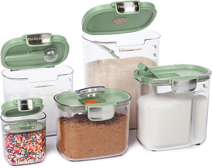 ProKeeper+ Airtight Food Storage Container Set – Clear Plastic Flour and Sugar Canister Set with Magnetic Accessories for Kitchen Organization (Pistachio 9-Piece)