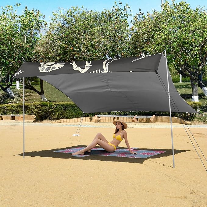 Dinosaur Skeleton Camping Sun Shelter Beach Tent Portable Beach Sun Shade Outdoor Canopy for Camping Trips Fishing Picnic