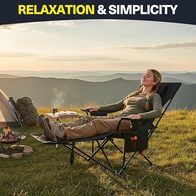 2-in-1 Reclining Camping Chair Portable Folding Beach Lounge Chair with Footrest &amp Adjustable Backrest Comfortable Lawn Chair for Adults Heavy Duty with Cup Holder for Outdoor Poolside Sports