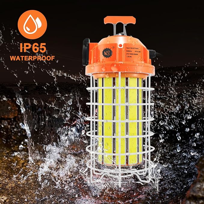 NS 150W LED Temporary Jobsite Work Light 29250LM 5000K Daylight White Portable Waterproof Hanging Construction Lighting with 16ft Cord for Outdoor Workshop Warehouse Jobsite