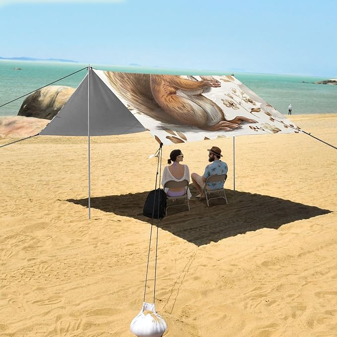 Beach Tent Sun Shelter Squirrel Picking Nuts Lightweight &amp Easy Setup Beach Shade Canopy for Camping Fishing