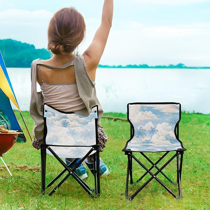 KLL Cartoon Beach Silver Grey Packable Camp Chairs Ultralight Folding Backpack Chair with Carrying Bag Hiking Chair for Sports Camp
