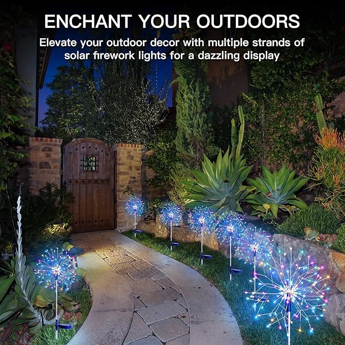 suddus Solar Garden Lights Outdoor Waterproof Decorative 2Pack 150LED Firework Lights 8 Modes Multicolor Solar Fairy Light for Yard Patio Pathway Flowerbed Party Wedding Decor