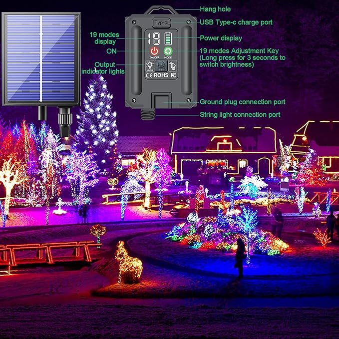 New Upgraded Purple Solar String Lights Outdoor 2 Pack Total 144FT 400LED Solar &amp USB Rechargeable 19 Mode Solar Halloween Lights for Outside Yard Patio Garden Party Xmas Halloween Decorations Pu