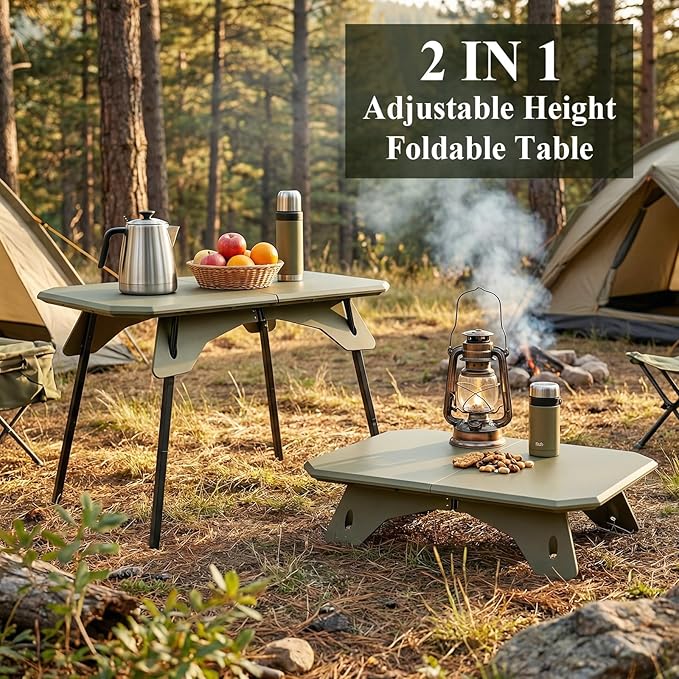 LiveGo Outdoor Foldable Camping Table Portable Lightweight Picnic Table with Height Adjustable Legs Collapsible &amp Carry Bag Dining Table for Kitchen Garden Beach Fishing BBQ Indoor Outdoor