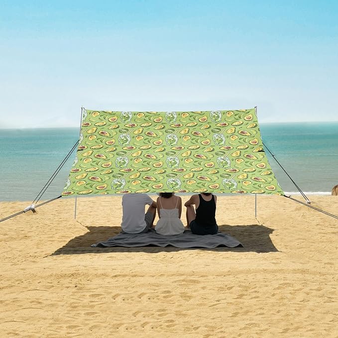 ALAZA Avocado Juice Leaves Beach Tent Sun Shelter UPF50+ Protection Beach Shade Canopy w/ 4 Sandbags for Outdoor Camping Fishing Backyard Fun Picnic 10x9 ft