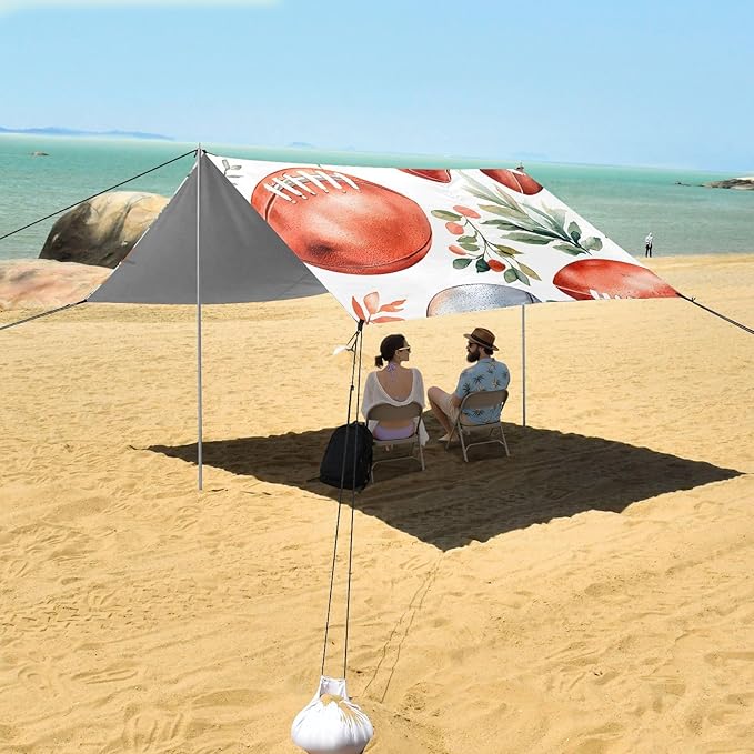 Tile Leaves Rugby Tile Pattern Camping Sun Shelter Beach Tent Portable Beach Sun Shade Outdoor Canopy for Camping Trips Fishing Picnic