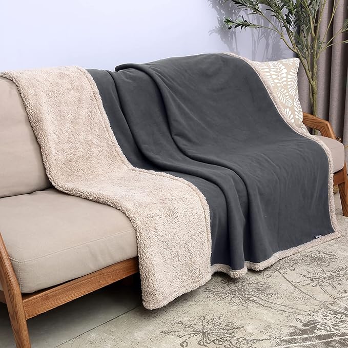 Catalonia Waterproof Blanket Washable Leakproof Bed Cover for Couples Reversible Protector Blanket for Bed Couch Sofa 50X60 inches Gray/Taupe
