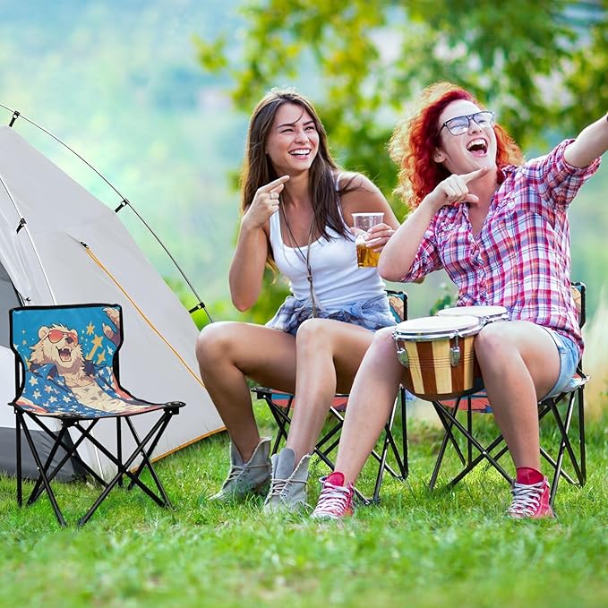 KLL Cartoon Cool Spectacled Bear Patriotic Color Collapsible Foldable Chairs Indoor Ultralight Beach Chair Backpack Includes Carry Bag Hiking Chair for Outside Lawn